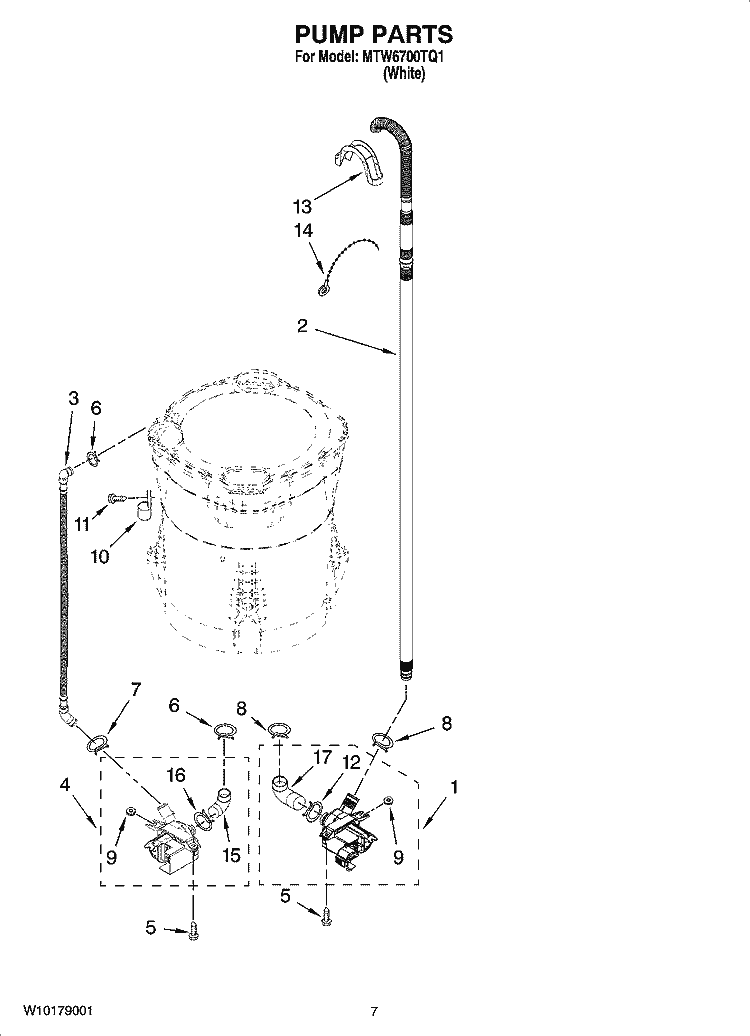PUMP PARTS, OPTIONAL PARTS (NOT INCLUDED) Diagram and Parts List for MTW6700TQ1  Maytag Washer