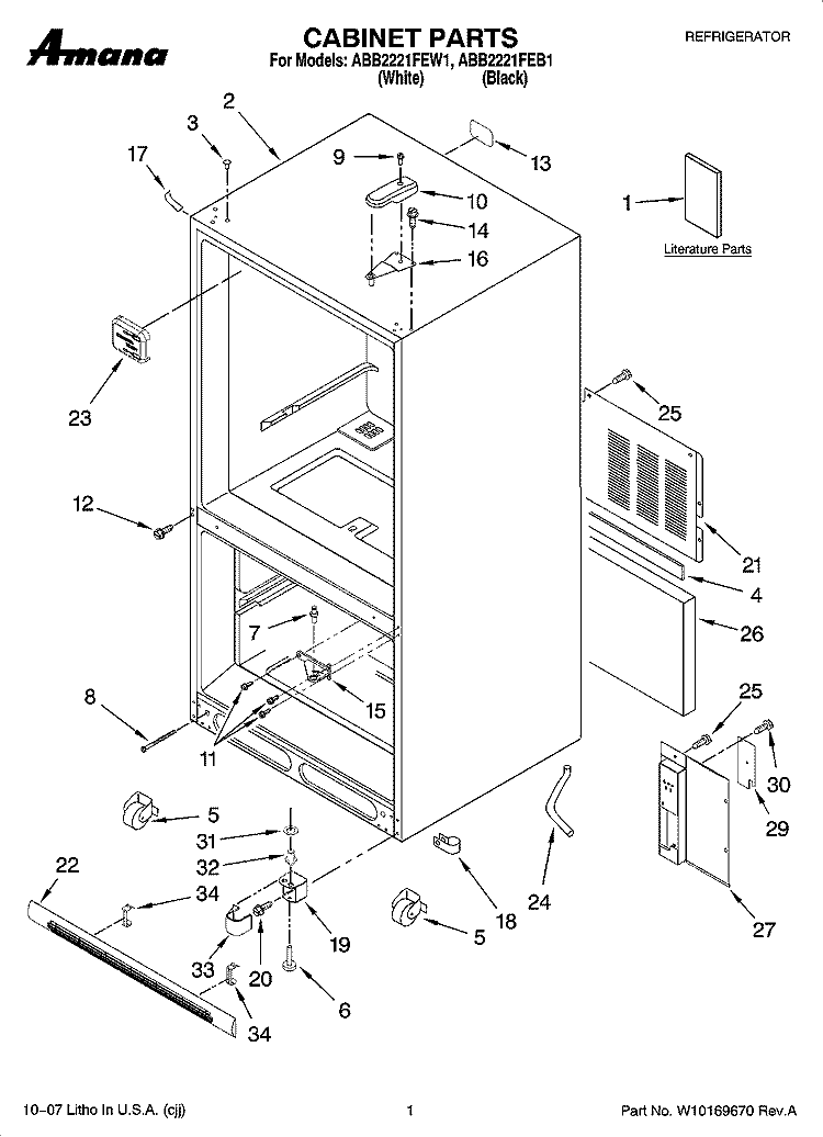 CABINET PARTS Diagram and Parts List for ABB2221FEB1  Amana Refrigerator