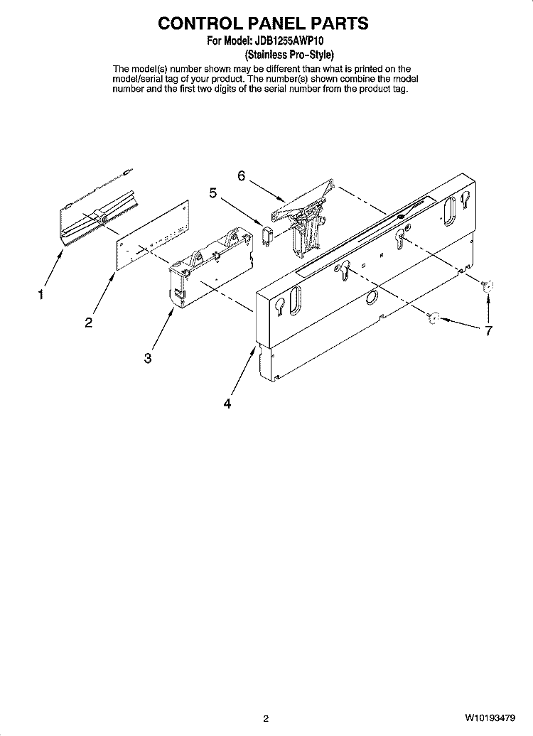 CONTROL PANEL PARTS Diagram and Parts List for JDB1255AWP10  Jenn-Air Dishwasher