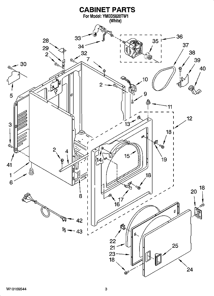 CABINET PARTS Diagram and Parts List for YMED5820TW1  Maytag Dryer
