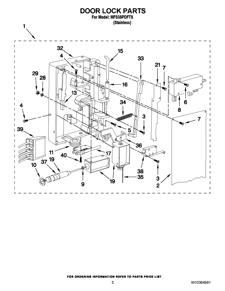 DOOR LOCK PARTS Diagram and Parts List for MFS35PDFTS  Maytag Washer