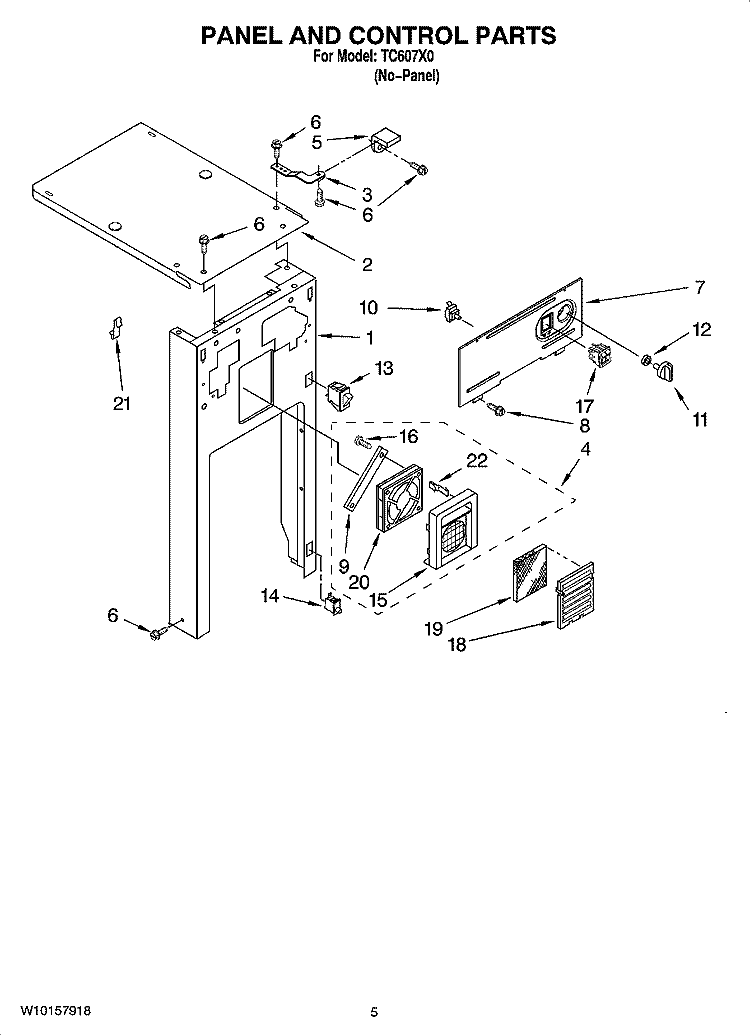 PANEL AND CONTROL PARTS Diagram and Parts List for TC607X0  Jenn-Air Trash Compactor