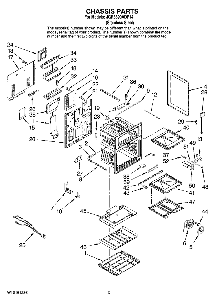 CHASSIS PARTS Diagram and Parts List for JGR8890ADP14  Jenn-Air Range