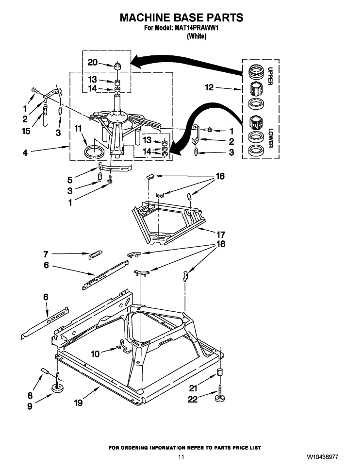 MACHINE BASE PARTS Diagram and Parts List for MAT14PRAWW1  Maytag Washer