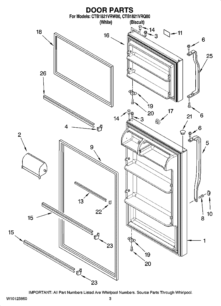 DOOR PARTS Diagram and Parts List for CTB1821VRQ00  Magic Chef Refrigerator