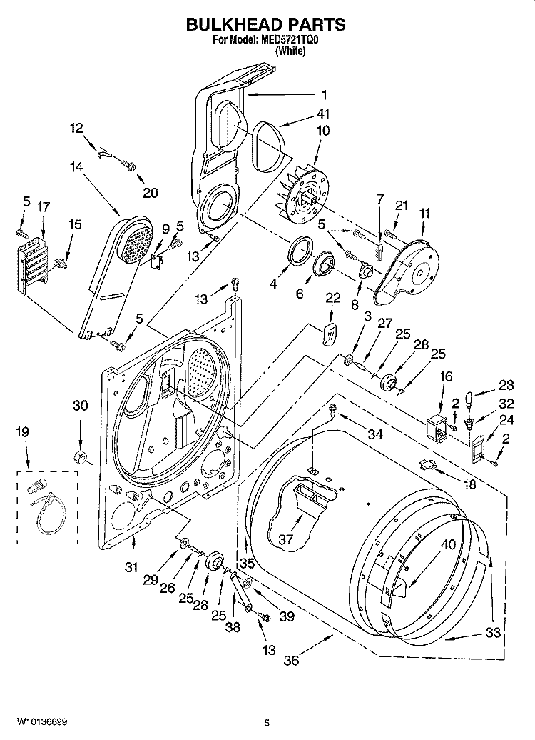 BULKHEAD PARTS, OPTIONAL PARTS (NOT INCLUDED) Diagram and Parts List for MED5721TQ0  Maytag Dryer