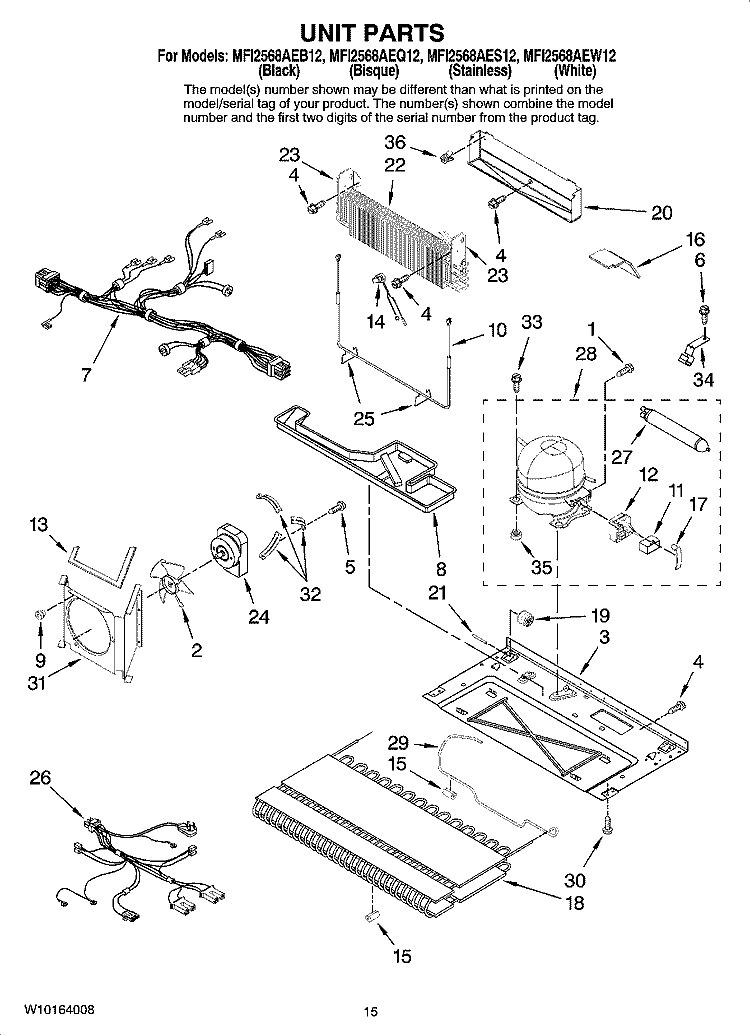 UNIT PARTS, OPTIONAL PARTS (NOT INCLUDED) Diagram and Parts List for MFI2568AEB12  Maytag Refrigerator