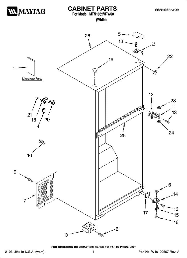 CABINET PARTS Diagram and Parts List for MTN1852VRW00  Maytag Refrigerator
