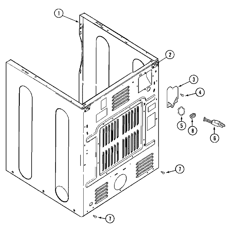 CABINET - REAR Diagram and Parts List for MDE16PSAZW  Maytag Dryer