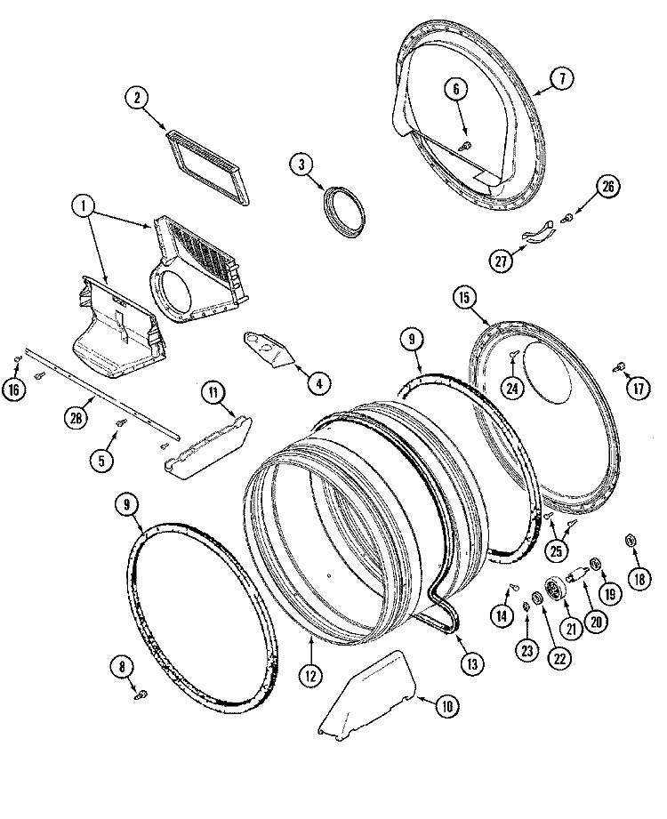 TUMBLER Diagram and Parts List for MLG23PDAGW  Maytag Dryer