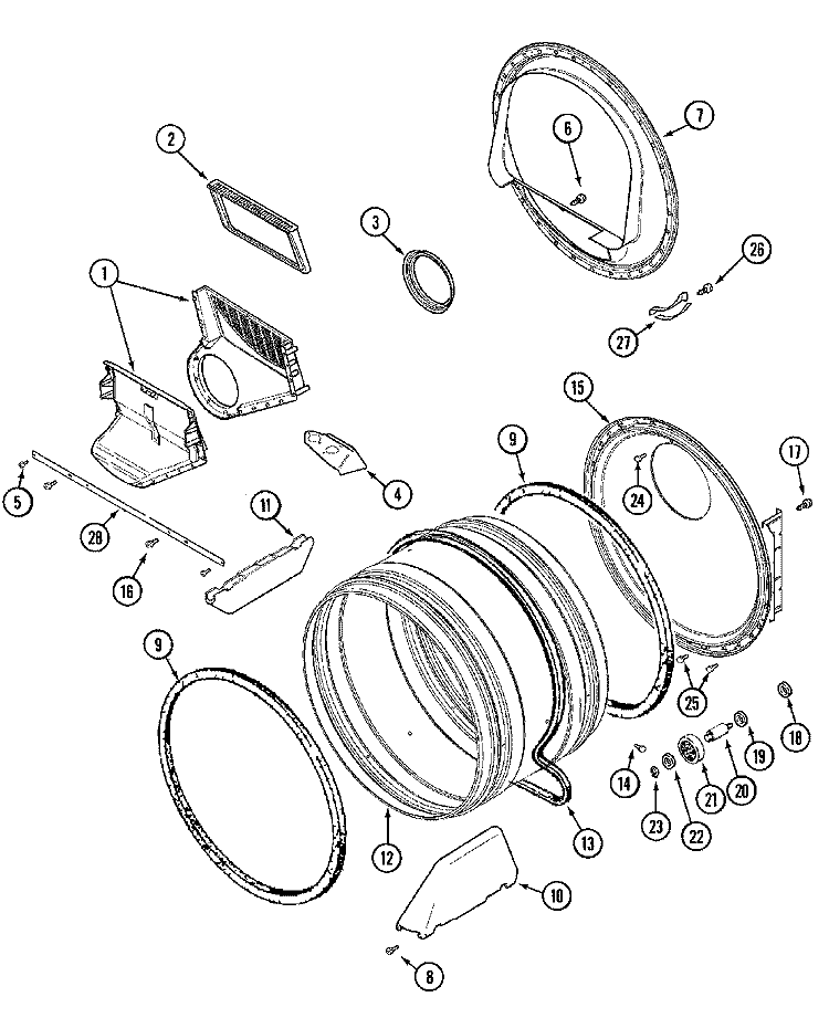 TUMBLER (DRYER) Diagram and Parts List for MLG19PDDGW  Maytag Dryer