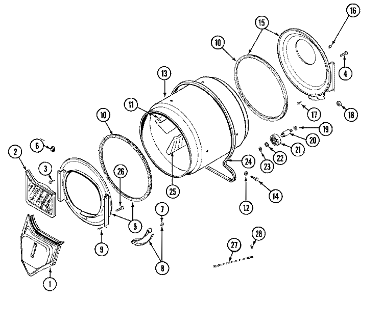 TUMBLER Diagram and Parts List for MDE10DAACW  Maytag Dryer