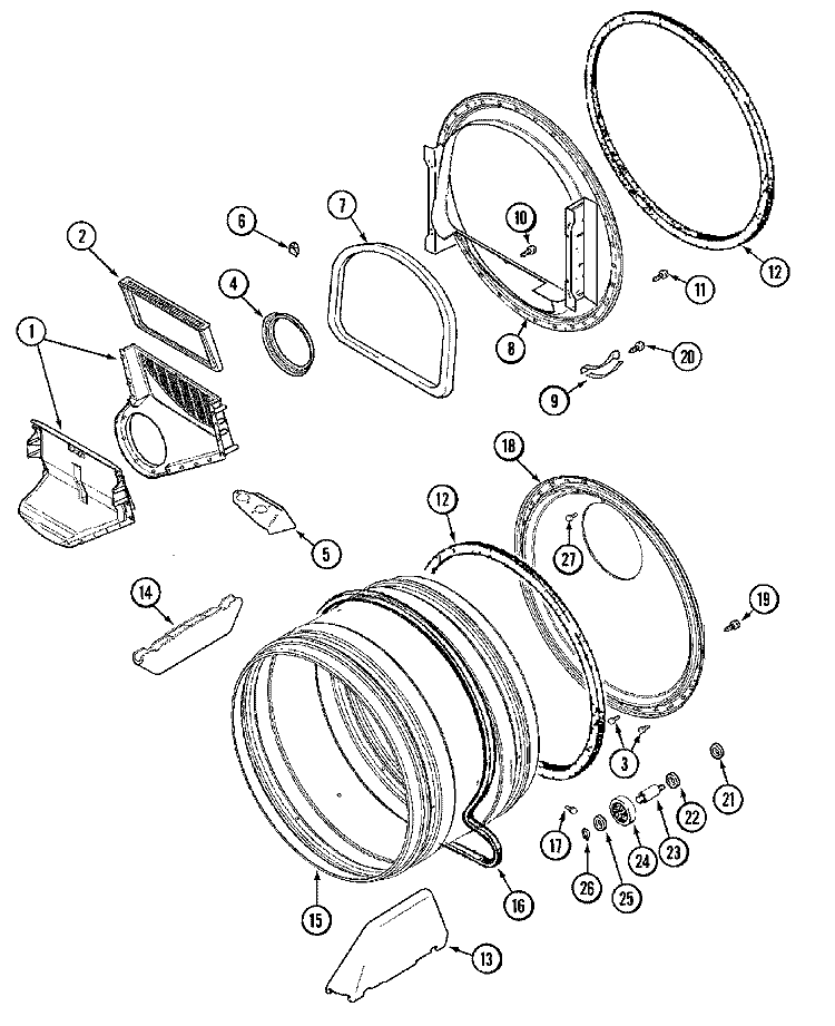 TUMBLER Diagram and Parts List for MDG21PDAGW  Maytag Dryer