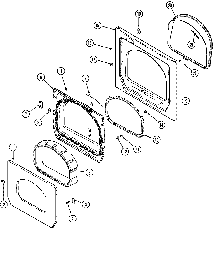 DOOR (UPPER) Diagram and Parts List for MUG15PDAGW  Maytag Dryer