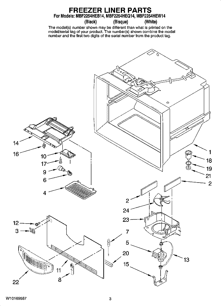 FREEZER LINER PARTS Diagram and Parts List for MBF2254HEB14  Maytag Refrigerator