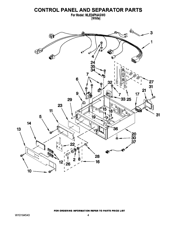 CONTROL PANEL AND SEPARATOR PARTS Diagram and Parts List for MLE24PNAGW0  Maytag Dryer