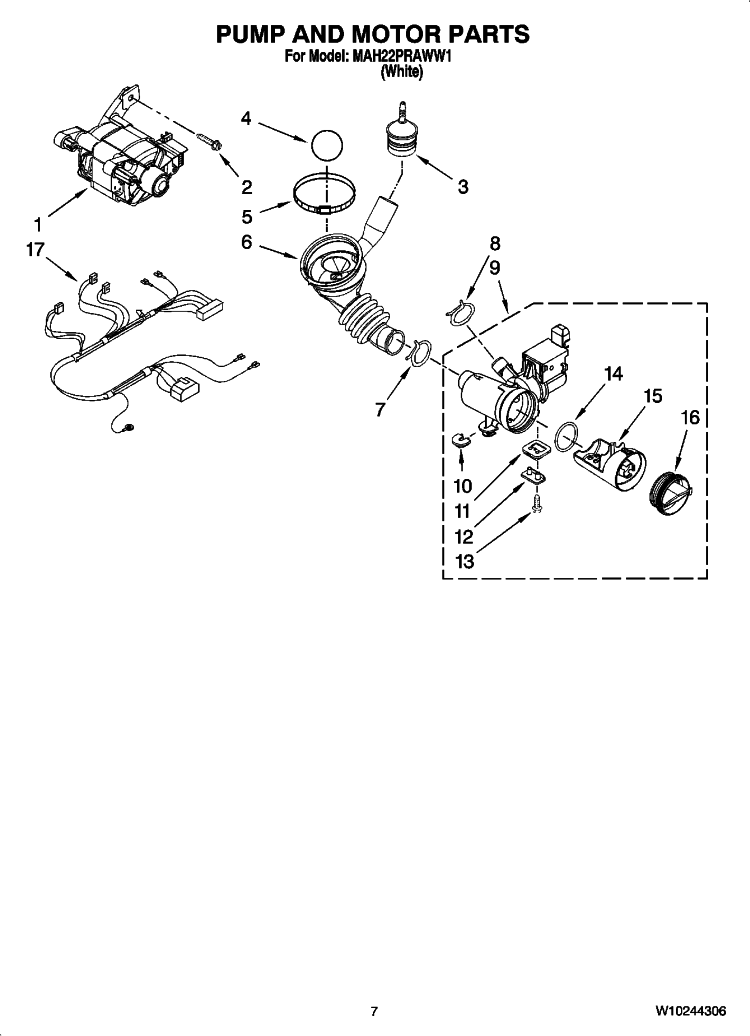 PUMP AND MOTOR PARTS Diagram and Parts List for MAH22PRAWW1  Maytag Washer