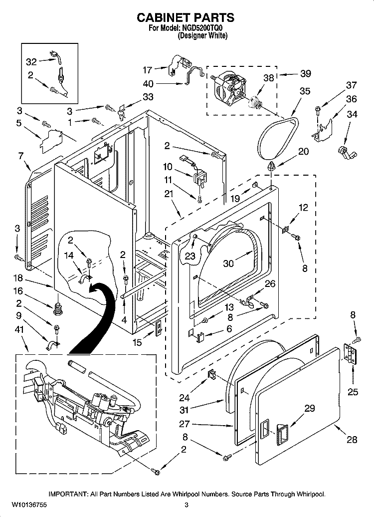 CABINET PARTS Diagram and Parts List for NGD5200TQ0  Amana Dryer