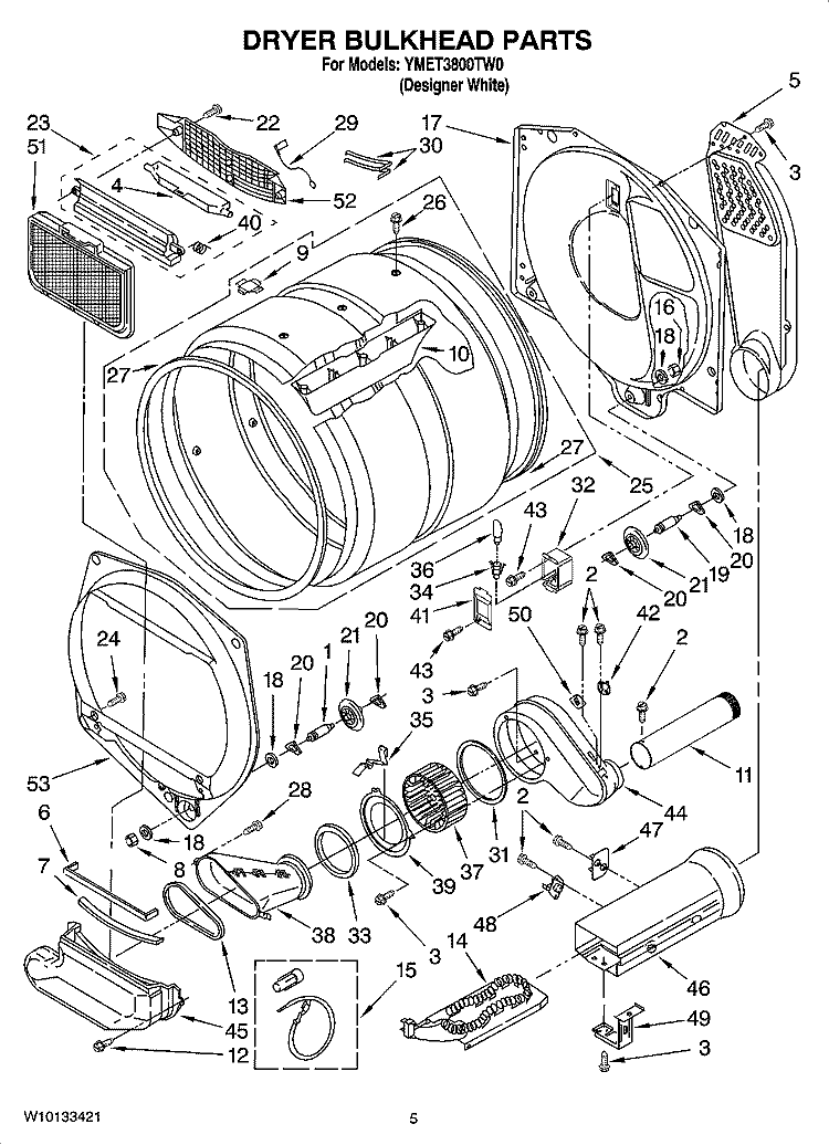 DRYER BULKHEAD PARTS Diagram and Parts List for YMET3800TW0  Maytag Washer Dryer Combo