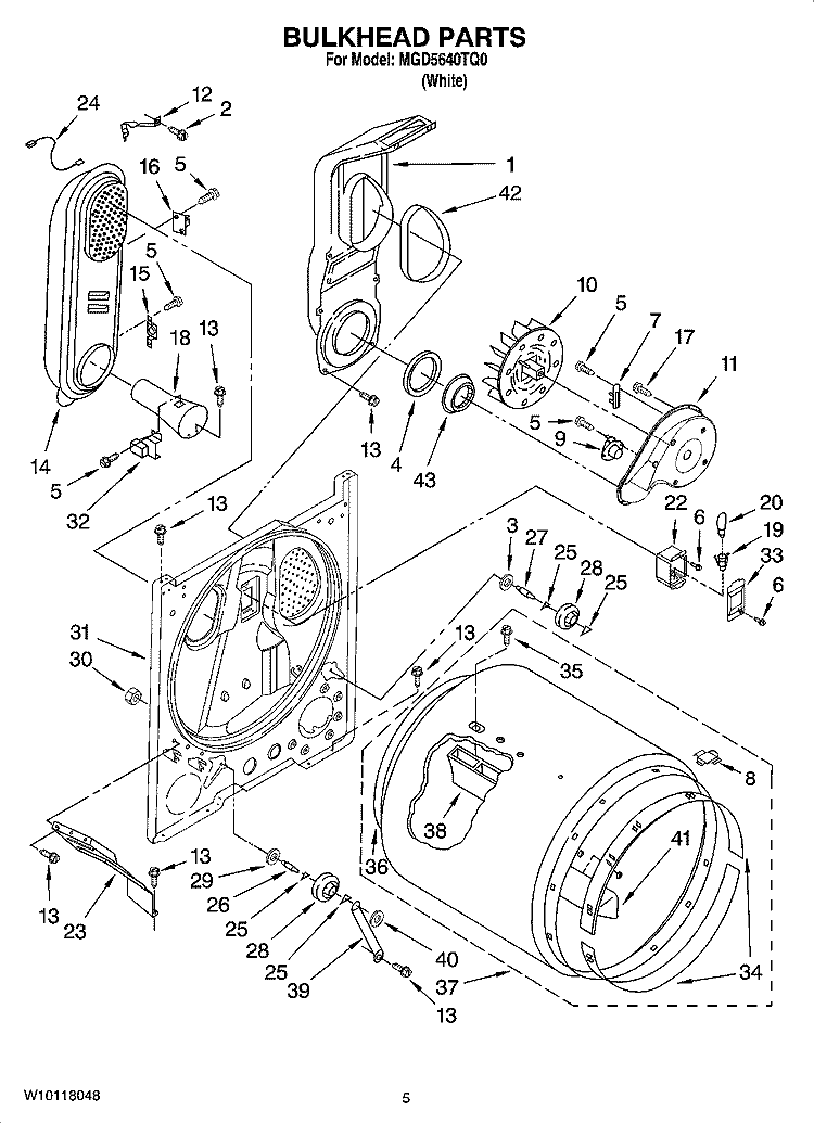 BULKHEAD PARTS Diagram and Parts List for MGD5640TQ0  Maytag Dryer