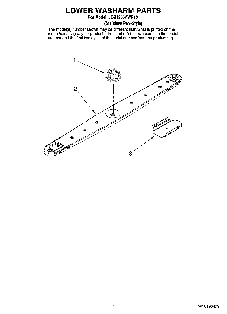 LOWER WASHARM PARTS Diagram and Parts List for JDB1255AWP10  Jenn-Air Dishwasher