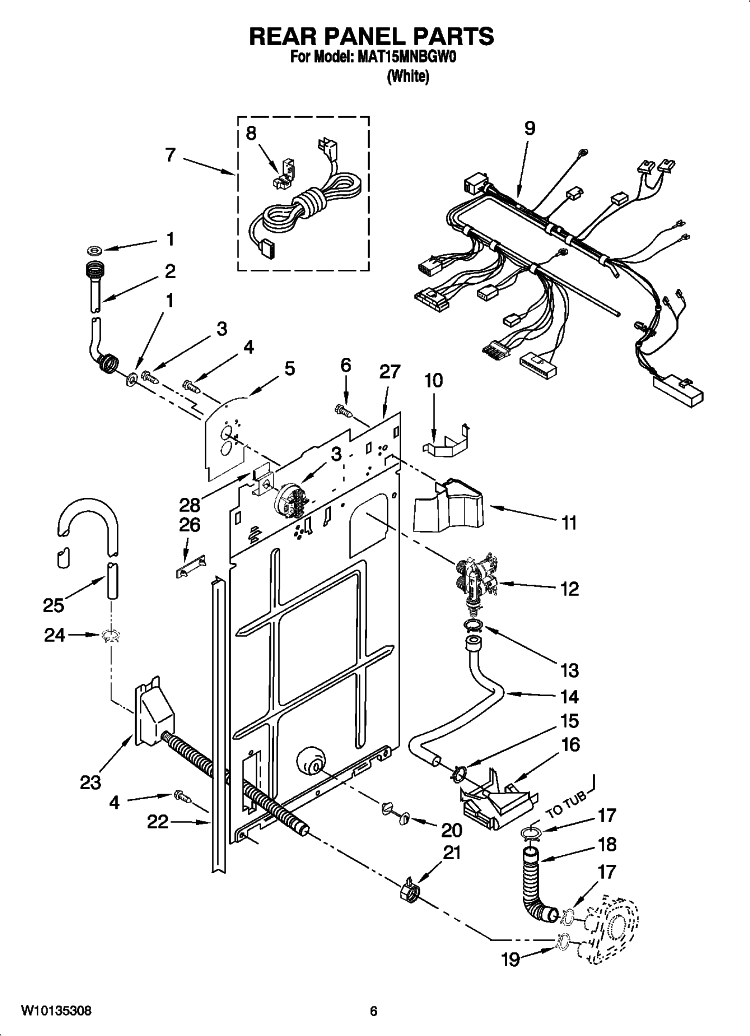 REAR PANEL PARTS Diagram and Parts List for MAT15MNBGW0  Maytag Washer