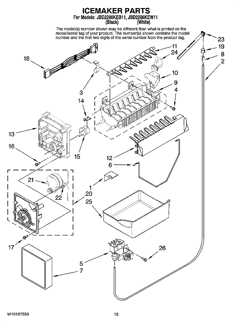 ICEMAKER PARTS Diagram and Parts List for JBD2286KEB11  Jenn-Air Refrigerator
