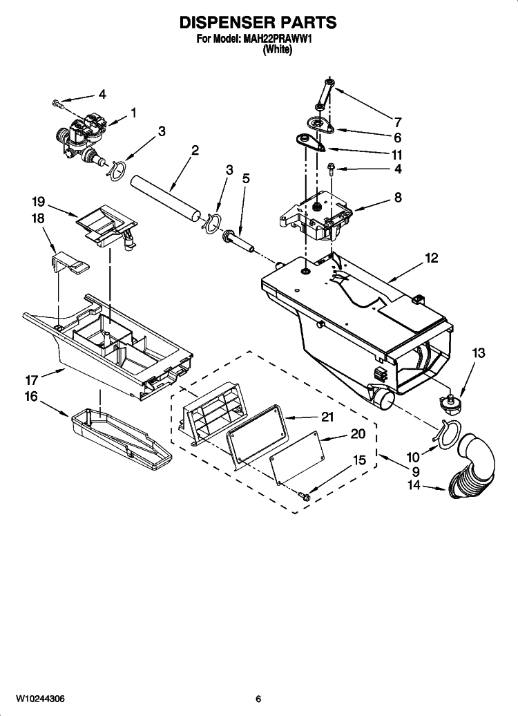 DISPENSER PARTS Diagram and Parts List for MAH22PRAWW1  Maytag Washer