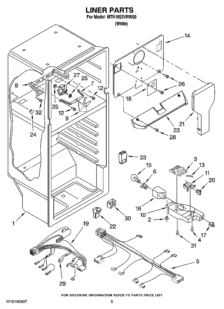 LINER PARTS Diagram and Parts List for MTN1852VRW00  Maytag Refrigerator