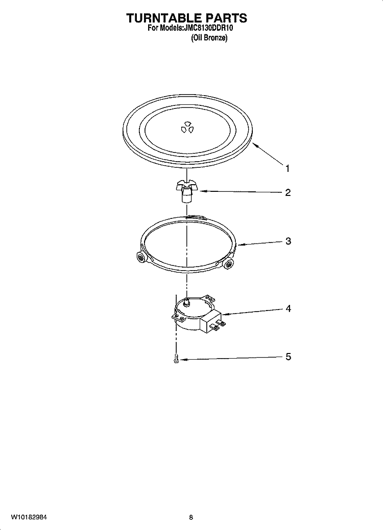 TURNTABLE PARTS, OPTIONAL PARTS Diagram and Parts List for JMC8130DDR10  Jenn-Air Microwave