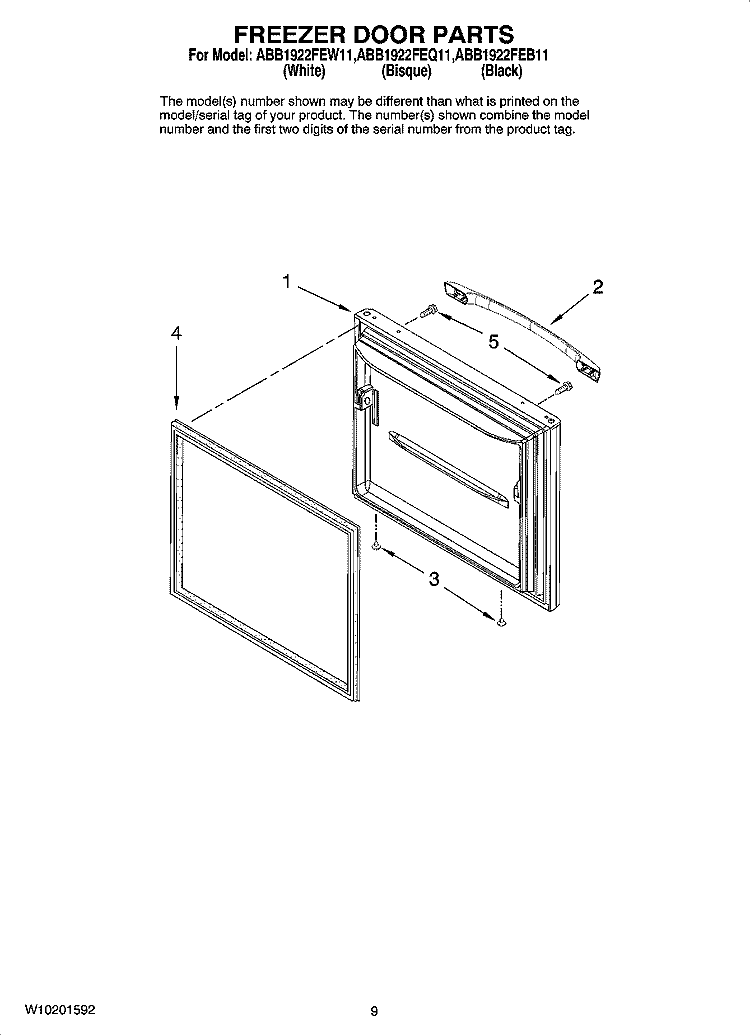 FREEZER DOOR PARTS Diagram and Parts List for ABB1922FEW11  Amana Refrigerator