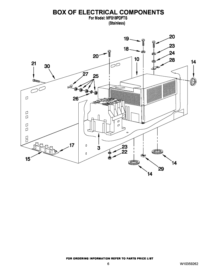 BOX OF ELECTRICAL COMPONENTS Diagram and Parts List for MFS18PDFTS  Maytag Washer