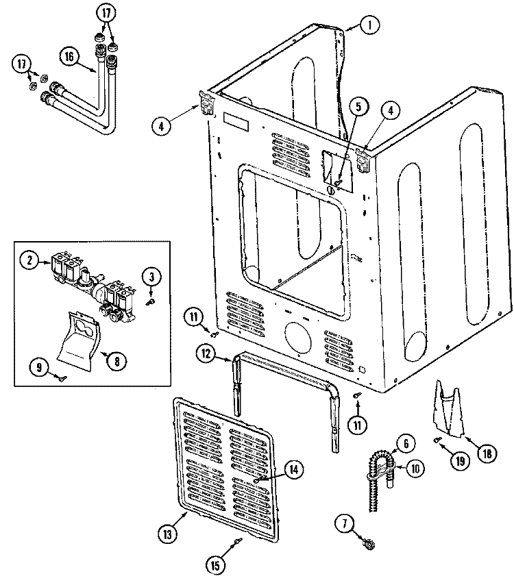 CABINET - REAR Diagram and Parts List for MAH21PDD3W  Maytag Washer