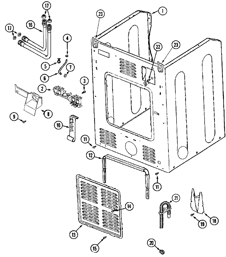 CABINET - REAR Diagram and Parts List for MAH14PDBGW  Maytag Washer