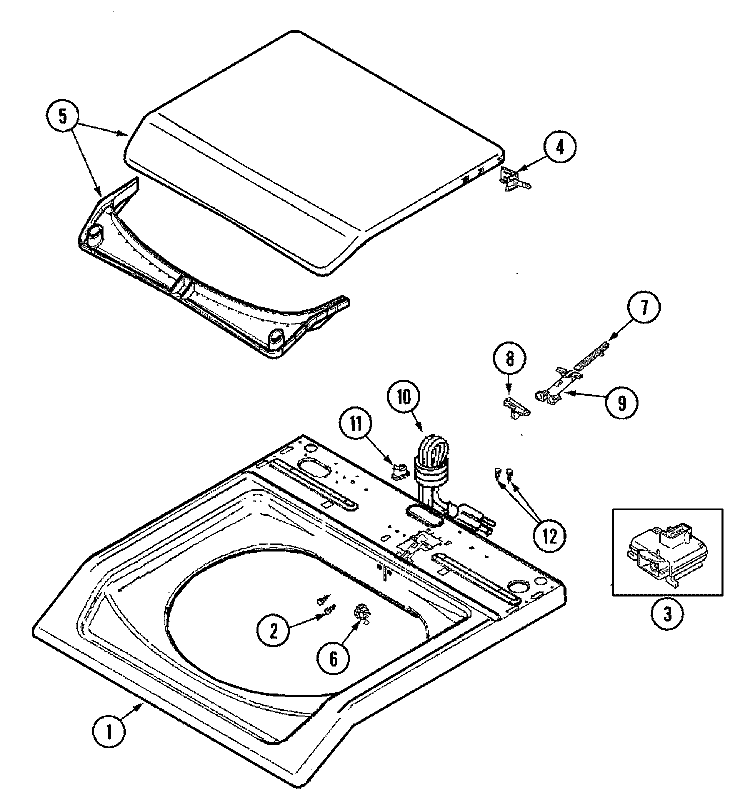 TOP Diagram and Parts List for XAV13PRBWW  Maytag Washer