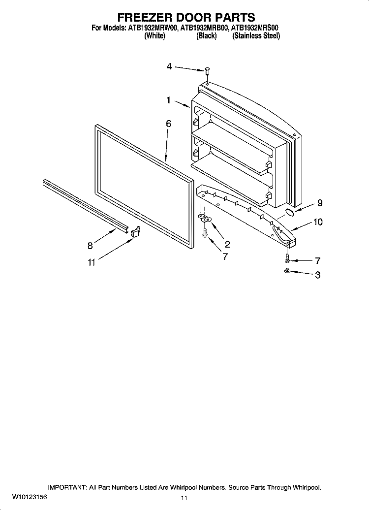 FREEZER DOOR PARTS, OPTIONAL PARTS Diagram and Parts List for ATB1932MRW00  Amana Refrigerator