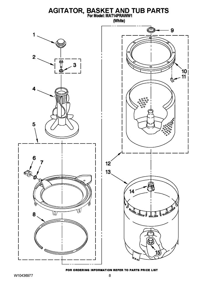 AGITATOR, BASKET AND TUB PARTS Diagram and Parts List for MAT14PRAWW1  Maytag Washer