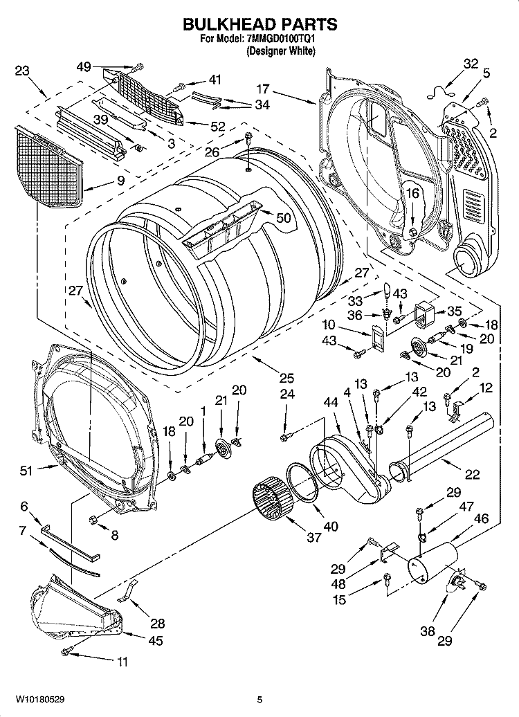 BULKHEAD PARTS Diagram and Parts List for 7MMGD0100TQ1  Maytag Dryer