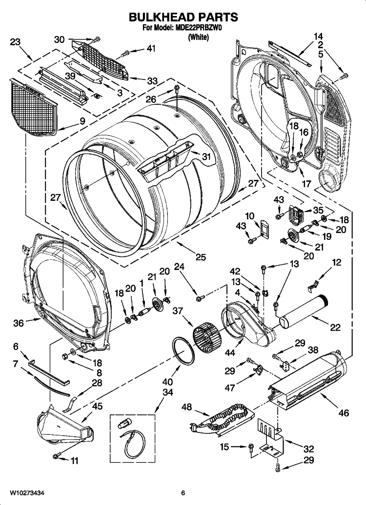 BULKHEAD PARTS Diagram and Parts List for MDE22PRBZW0  Maytag Dryer
