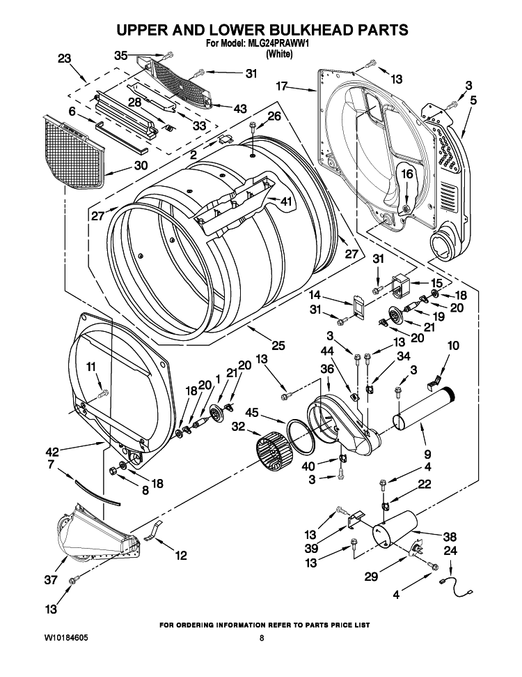 UPPER AND LOWER BULKHEAD PARTS Diagram and Parts List for MLG24PRAWW1  Maytag Dryer