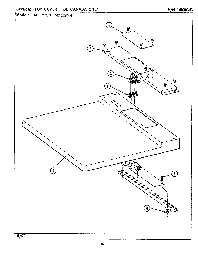 TOP COVER Diagram and Parts List for MDE27MNAFW  Maytag Dryer