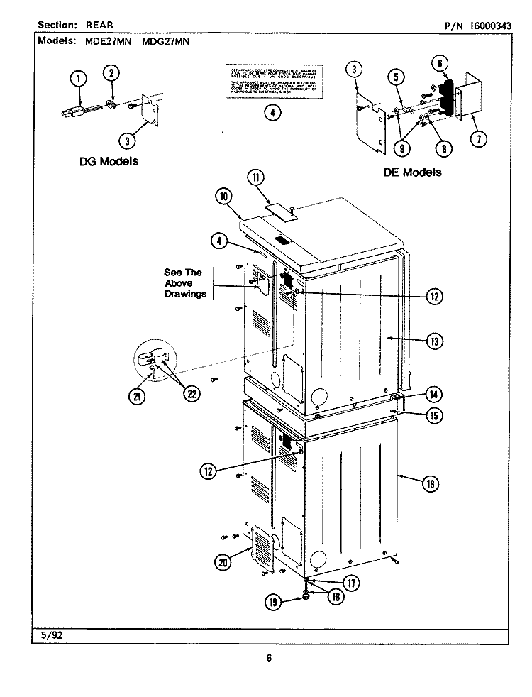 REAR Diagram and Parts List for MDE27MNAFW  Maytag Dryer
