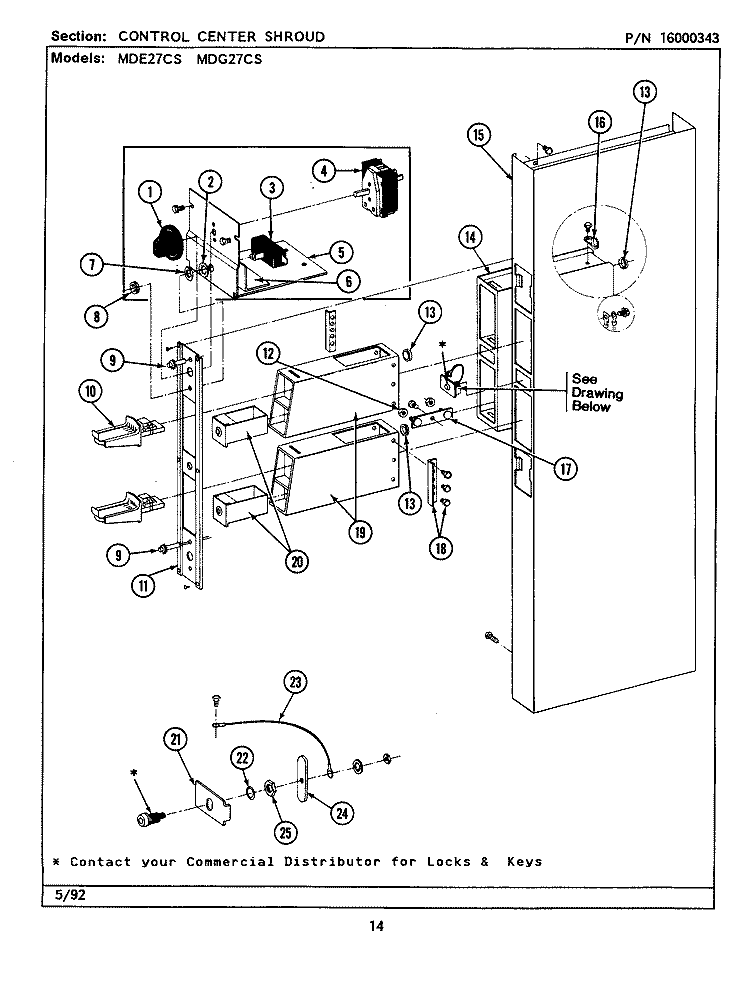 CONTROL CENTER SHROUD Diagram and Parts List for MDE27CSACW  Maytag Dryer