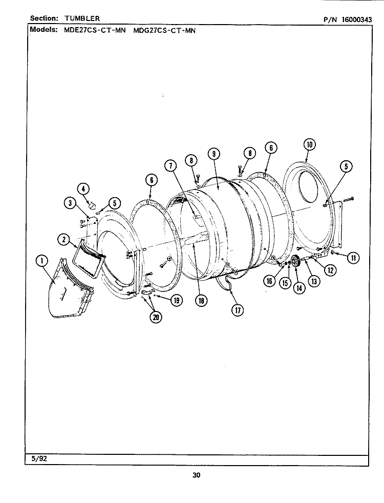 TUMBLER Diagram and Parts List for MDE27CSACW  Maytag Dryer