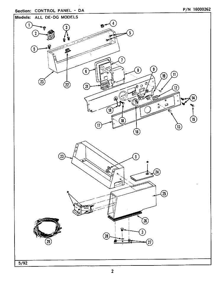 CONTROL PANEL Diagram and Parts List for MDE26DAADW  Maytag Dryer