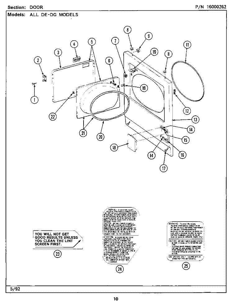 DOOR Diagram and Parts List for MDE26DAADW  Maytag Dryer