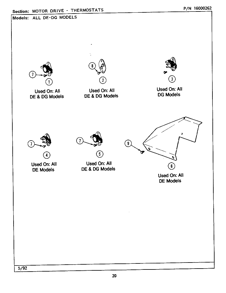 MOTOR DRIVE - THERMOSTATS Diagram and Parts List for MDE26DAADW  Maytag Dryer