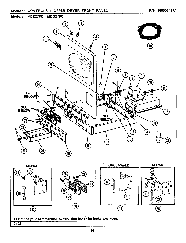 CONTROLS & UPPER DRYER FRONT PANEL Diagram and Parts List for MDE27PCAEL  Maytag Dryer