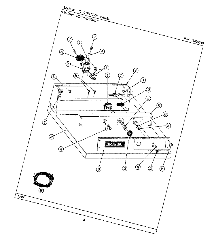 CT CONTROL PANEL Diagram and Parts List for MDE26CTADL  Maytag Dryer