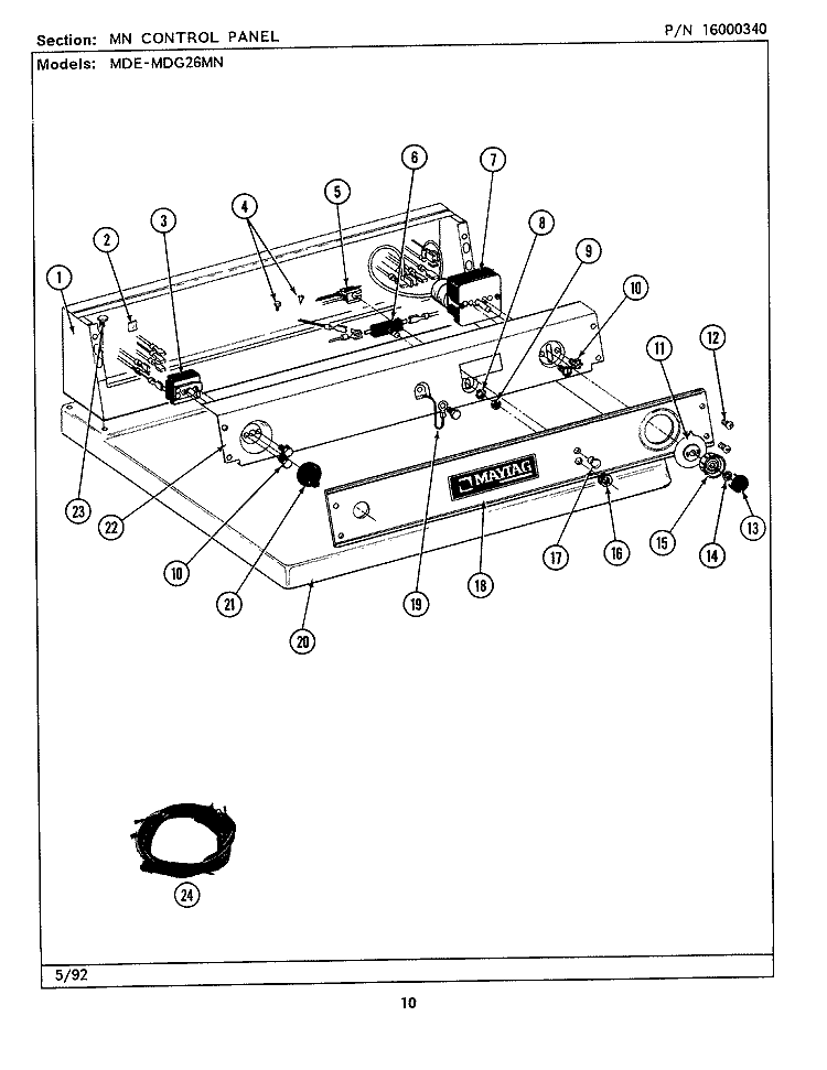 MN CONTROL PANEL Diagram and Parts List for MDE26MNACW  Maytag Dryer